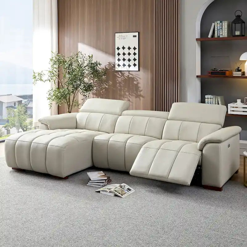 Wall-Hugger Reclining Sofa Modern Electric Control Genuine Leather L Shaped Couch, Seating Furniture with USB Port