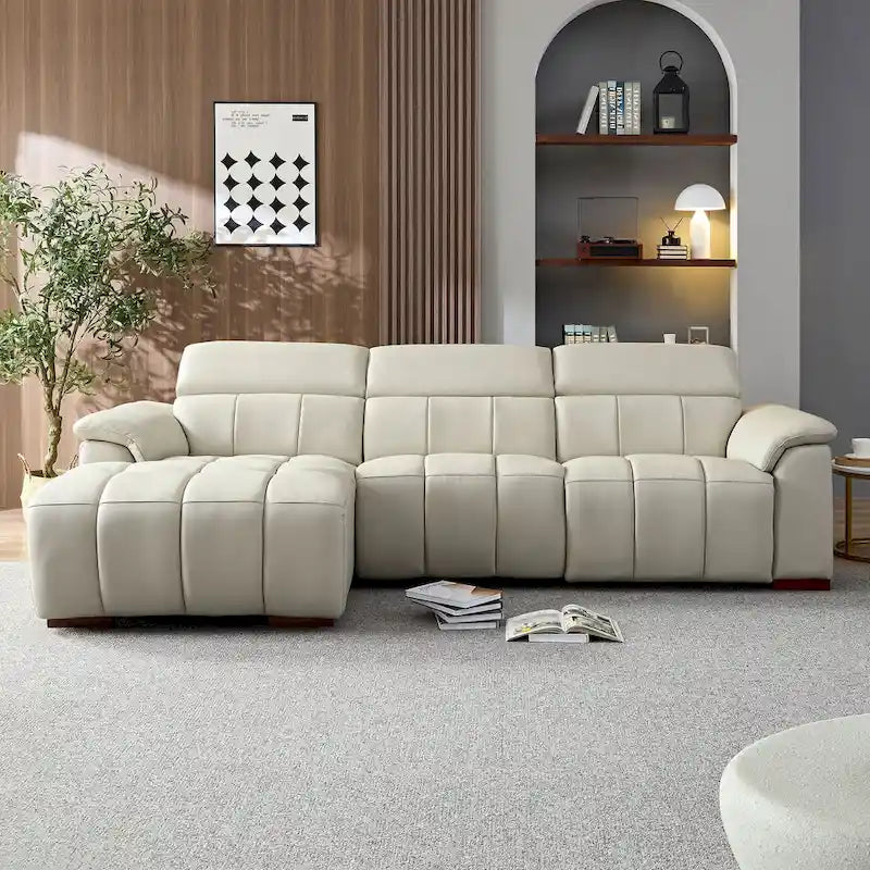 Wall-Hugger Reclining Sofa Modern Electric Control Genuine Leather L Shaped Couch, Seating Furniture with USB Port