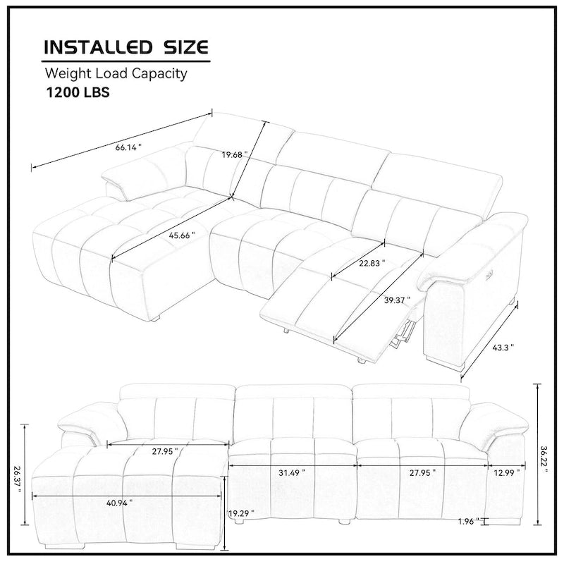 Wall-Hugger Reclining Sofa Modern Electric Control Genuine Leather L Shaped Couch, Seating Furniture with USB Port