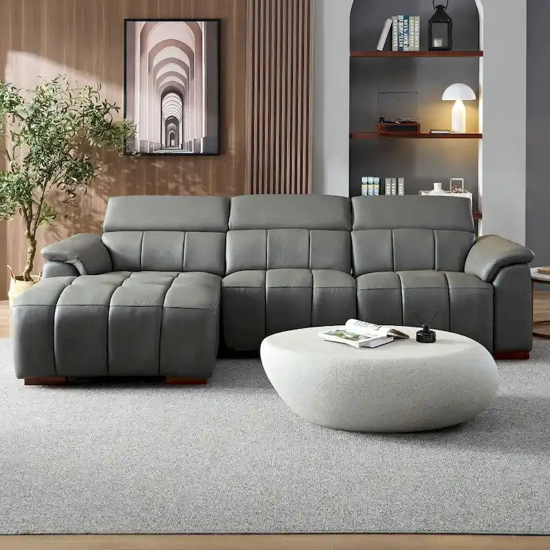 Wall-Hugger Reclining Sofa Modern Electric Control Genuine Leather L Shaped Couch, Seating Furniture with USB Port
