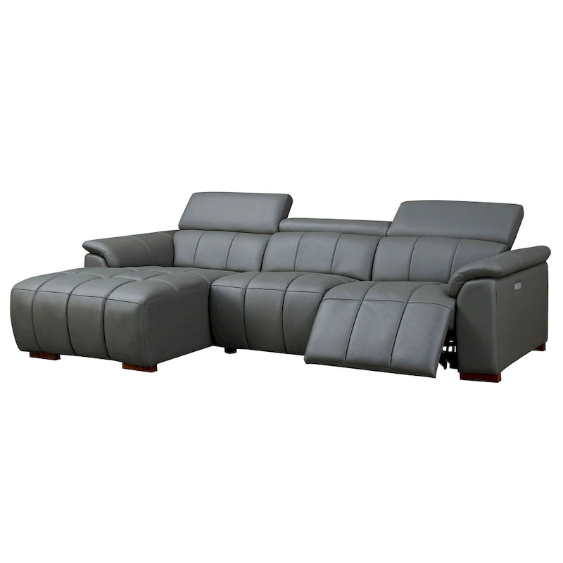 Wall-Hugger Reclining Sofa Modern Electric Control Genuine Leather L Shaped Couch, Seating Furniture with USB Port