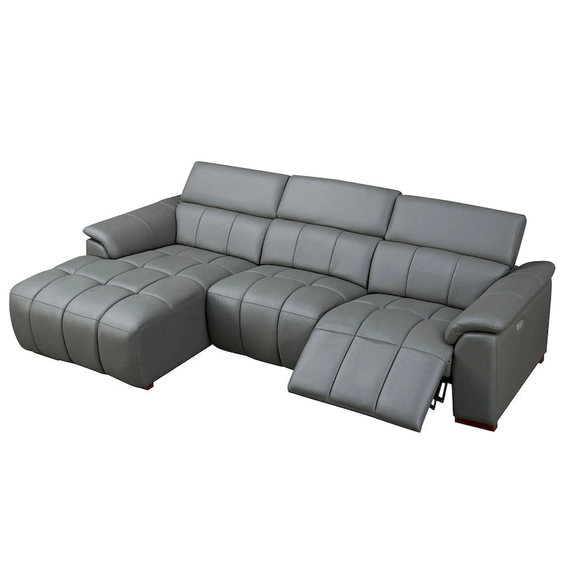 Wall-Hugger Reclining Sofa Modern Electric Control Genuine Leather L Shaped Couch, Seating Furniture with USB Port
