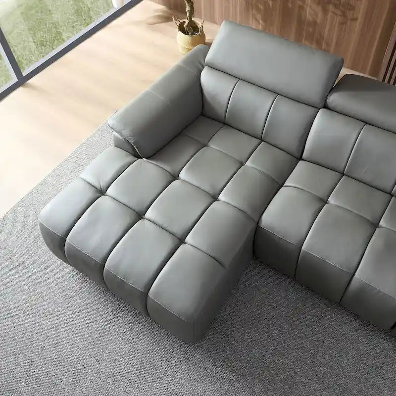 Wall-Hugger Reclining Sofa Modern Electric Control Genuine Leather L Shaped Couch, Seating Furniture with USB Port