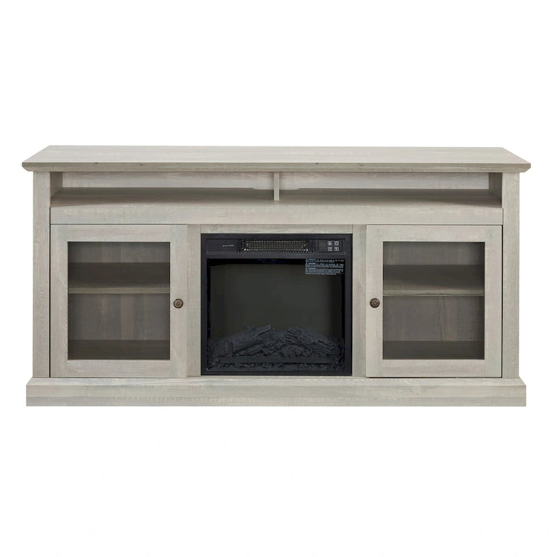 60 Fireplace TV Stand with Glass Doors and Open/Closed Storage for TVs Up to 65