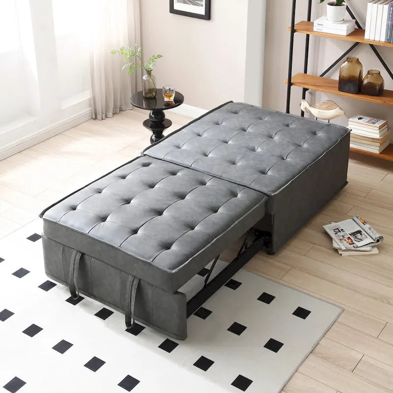 39 Faux Leather Single Ottoman Pull-Out Sofa Bed with Adjustable Backrest