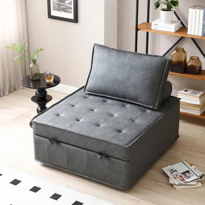 39 Faux Leather Single Ottoman Pull-Out Sofa Bed with Adjustable Backrest