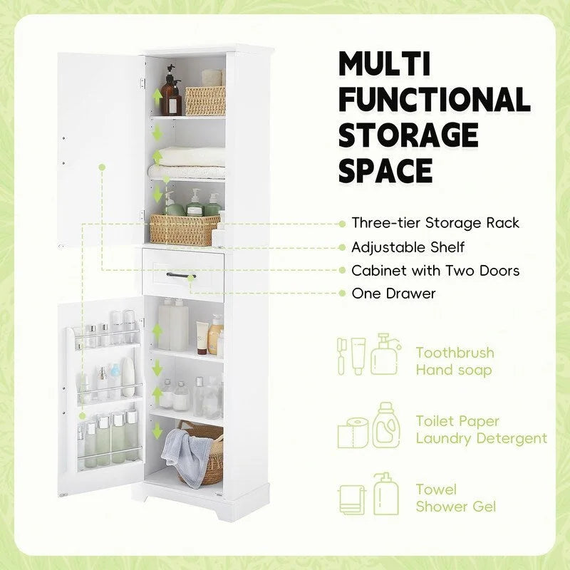 Tall Bathroom Storage Cabinet, Freestanding Storage Cabinet with Two Doors and Adjustable Shelves, Door Shelve Design
