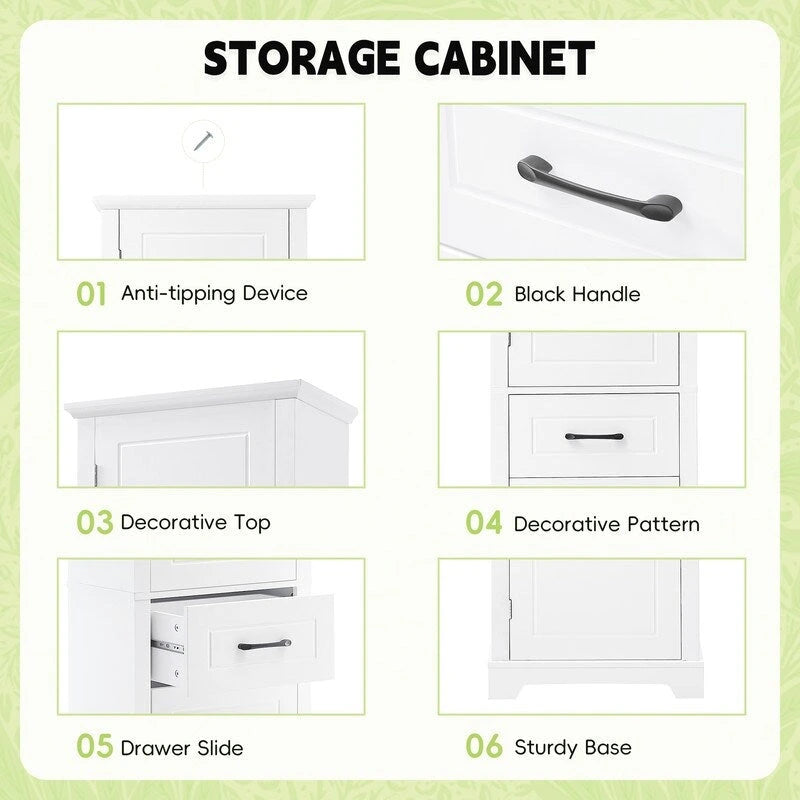 Tall Bathroom Storage Cabinet, Freestanding Storage Cabinet with Two Doors and Adjustable Shelves, Door Shelve Design