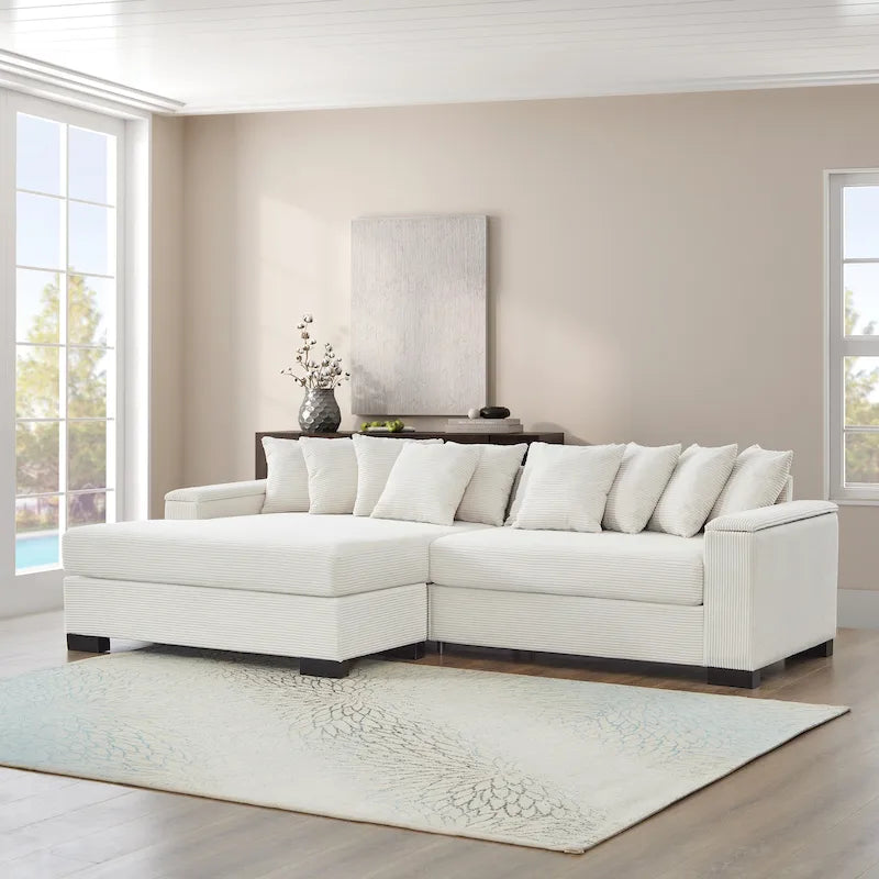 111 Corduroy L-Shaped Sectional Sofa with Convertible Chaise