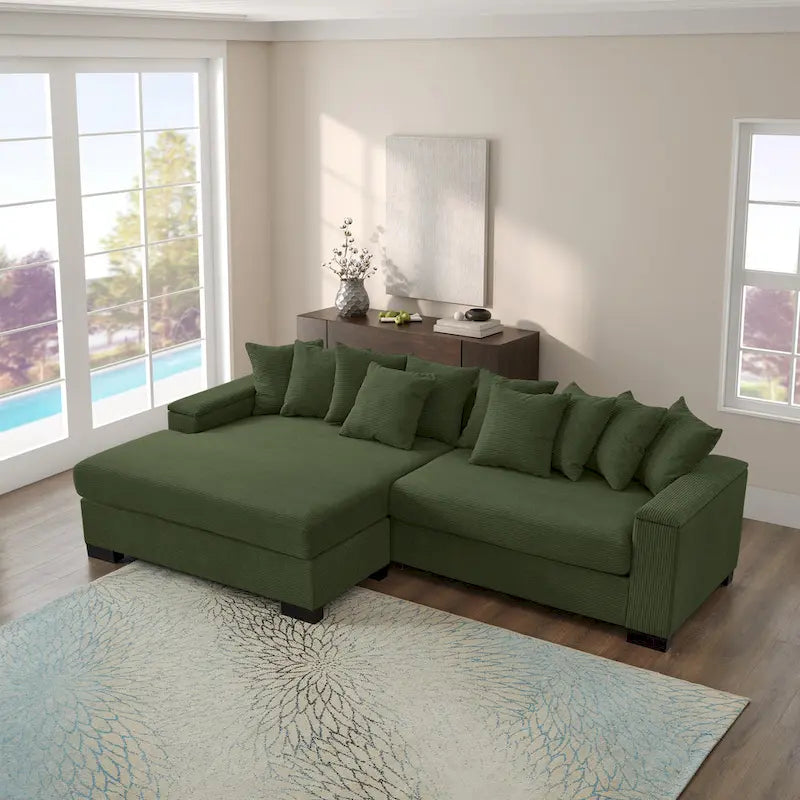 111 Corduroy L-Shaped Sectional Sofa with Convertible Chaise