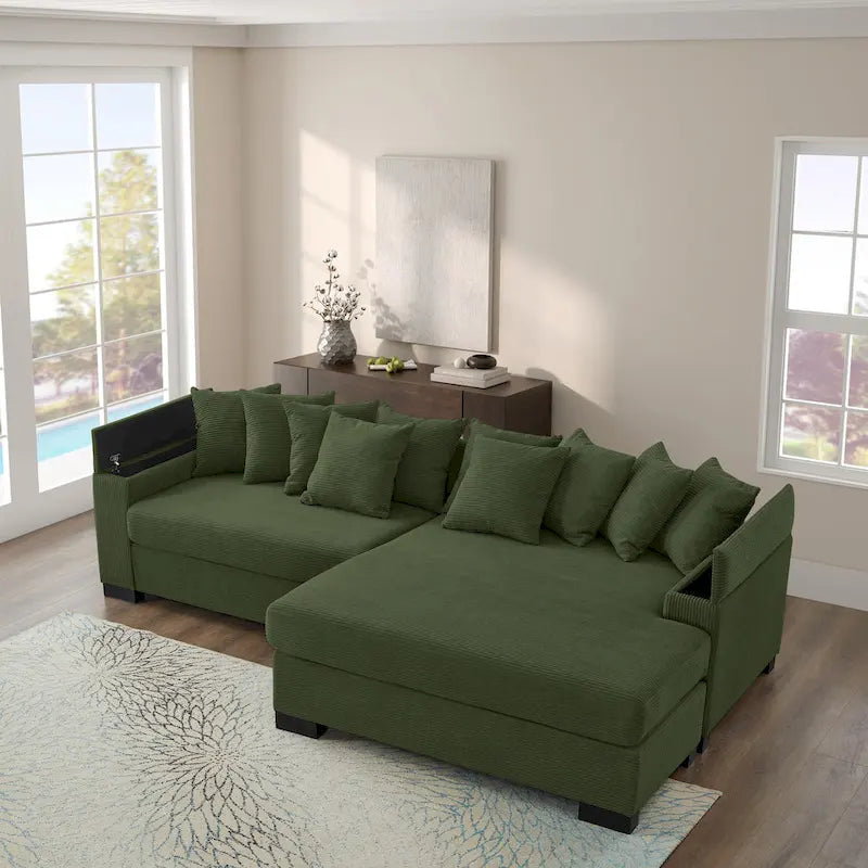 111 Corduroy L-Shaped Sectional Sofa with Convertible Chaise