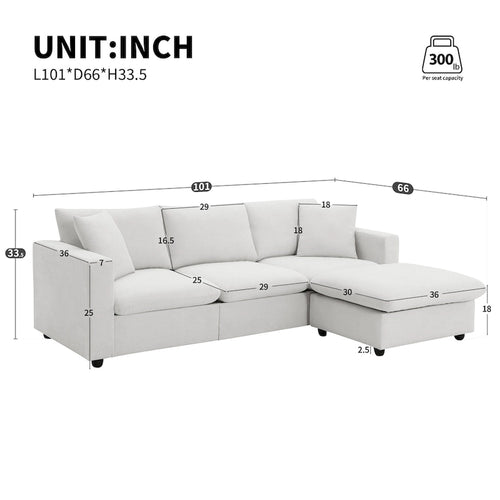 101 L-Shaped Cloud Sectional Sofa with Ottoman & Pocket Springs