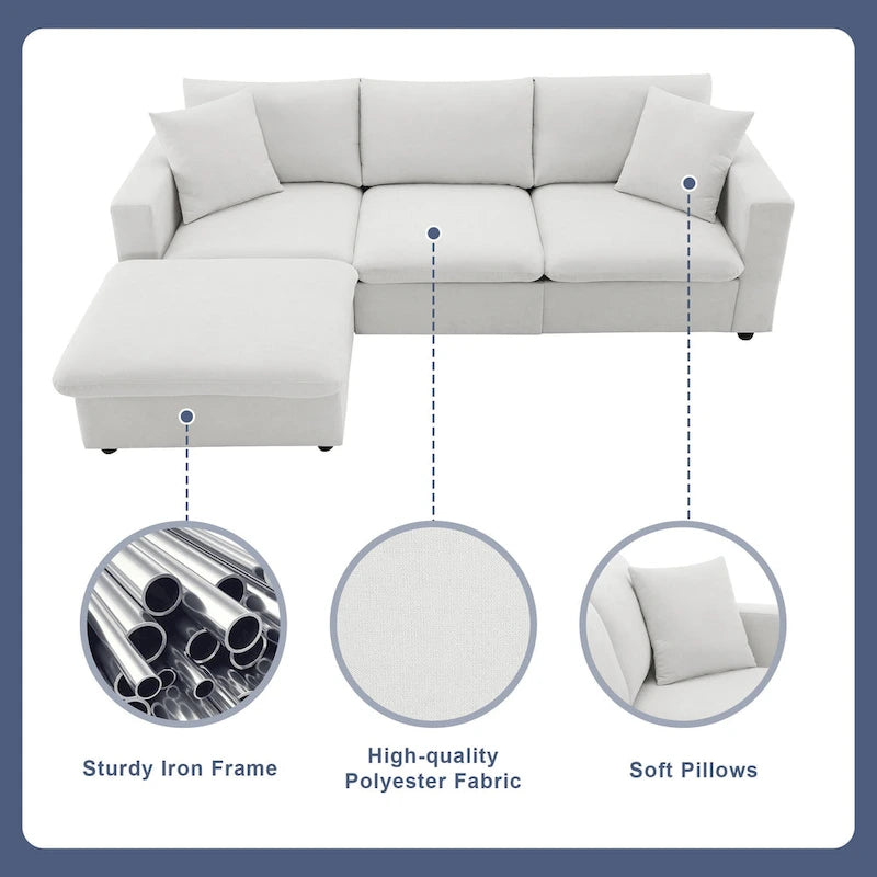 101 L-Shaped Cloud Sectional Sofa with Ottoman & Pocket Springs