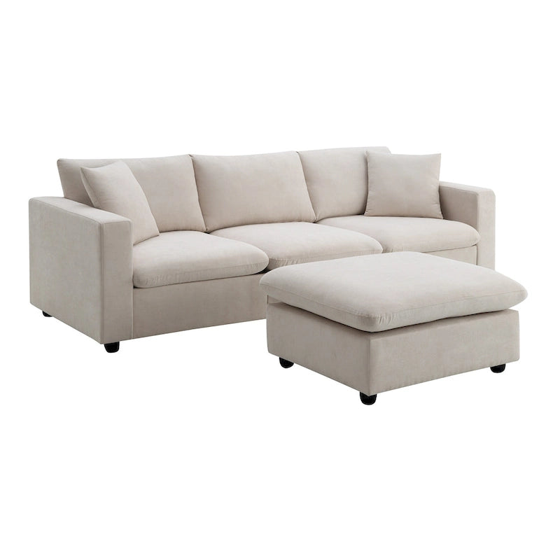 101 L-Shaped Cloud Sectional Sofa with Ottoman & Pocket Springs