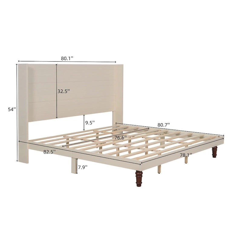 King Platform Bed with Elegant High Headboard & Comfortable Back