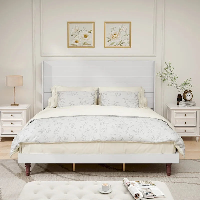 King Platform Bed with Elegant High Headboard & Comfortable Back