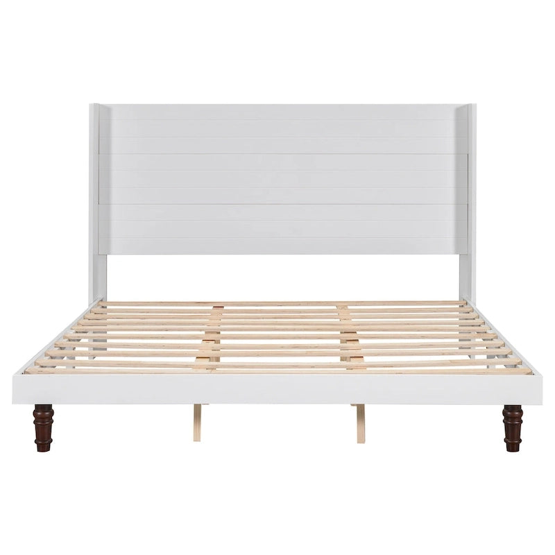 King Platform Bed with Elegant High Headboard & Comfortable Back