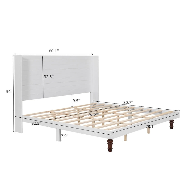 King Platform Bed with Elegant High Headboard & Comfortable Back