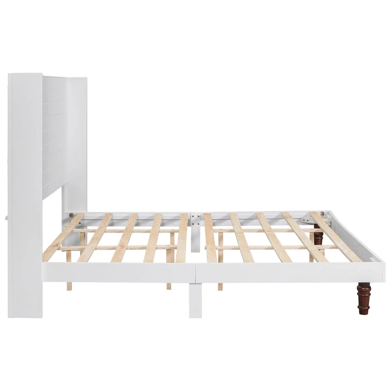 King Platform Bed with Elegant High Headboard & Comfortable Back