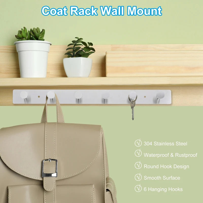 Coat Rack Wall Mount, Metal Round Wall Hooks Rail with 4 / 6 Hooks