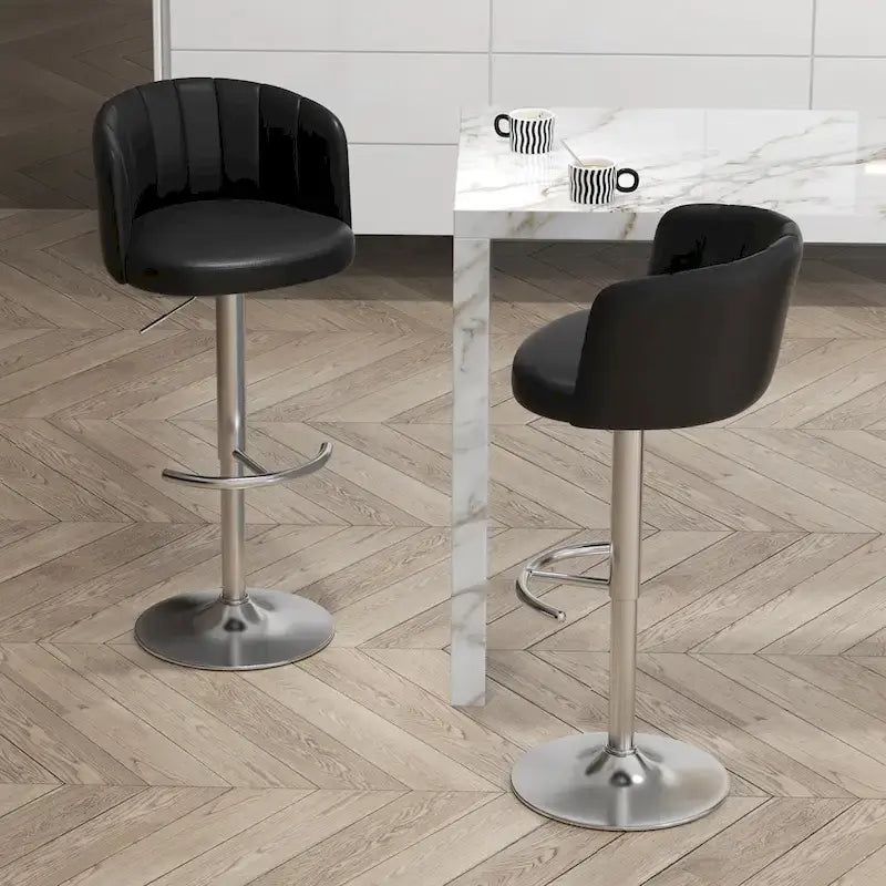 Modern PU Leather Adjustable Swivel Barstools, Armless Hydraulic Kitchen Counter Bar with Back, Set of 2