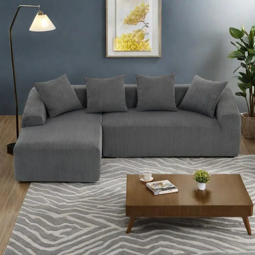 101.6 Corduroy L-Shaped Sectional Sofa with Chaise Lounge and 4 Pillows