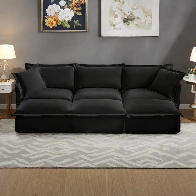 120 Chenille 3-Seater Sofa Set with 3 Ottomans, Sleeper Function & Removable Slipcovers