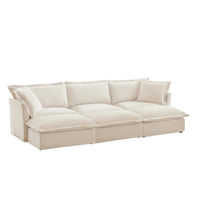120 Chenille 3-Seater Sofa Set with 3 Ottomans, Sleeper Function & Removable Slipcovers