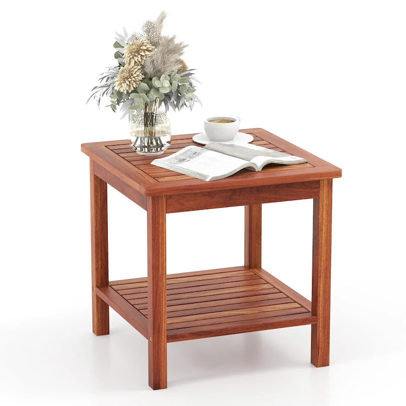 Gymax 2 Pieces Adirondack Outdoor Side Table Patio 2-Tier Square End