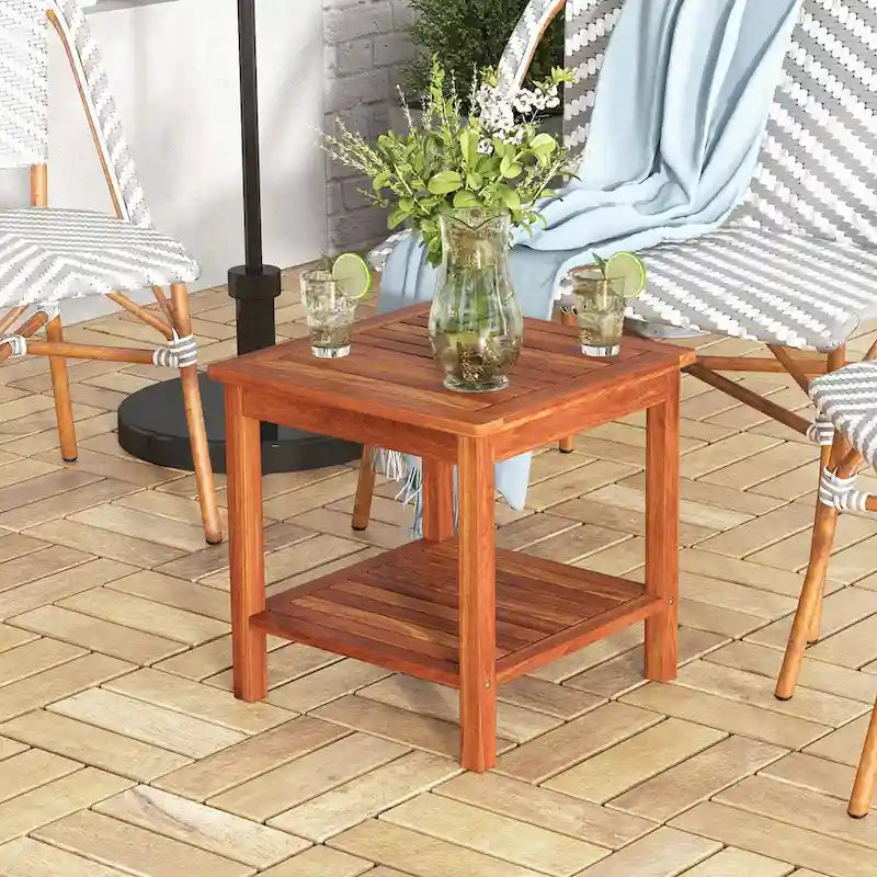 Gymax 2 Pieces Adirondack Outdoor Side Table Patio 2-Tier Square End