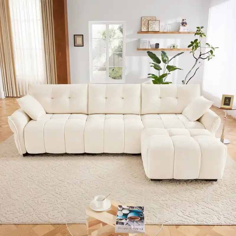 110.2 Chenille Three Seater Upholstered Sofa, 1 Ottoman