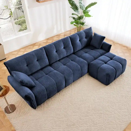 110.2 Chenille Three Seater Upholstered Sofa, 1 Ottoman