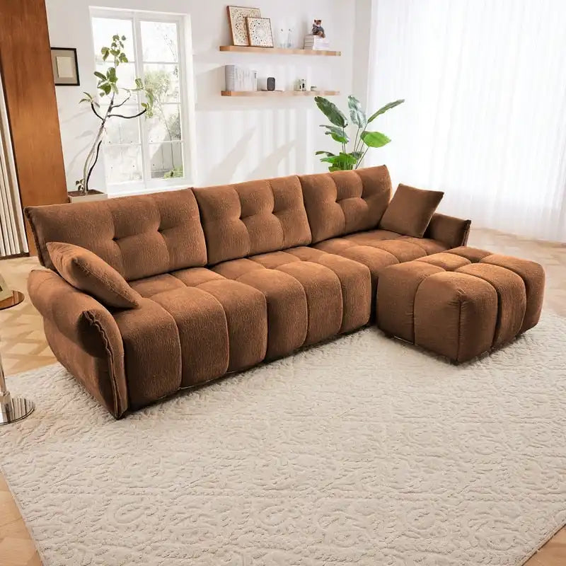 110.2 Chenille Three Seater Upholstered Sofa, 1 Ottoman