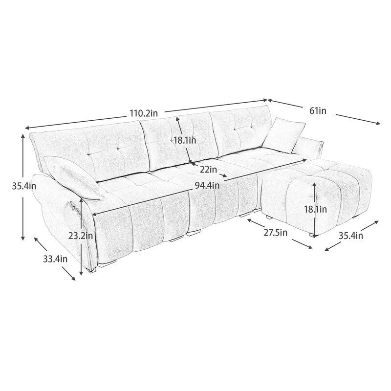 110.2 Chenille Three Seater Upholstered Sofa, 1 Ottoman