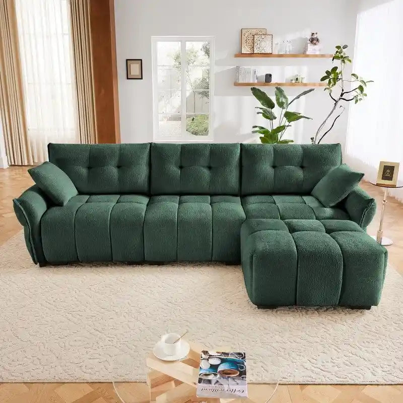 110.2 Chenille Three Seater Upholstered Sofa, 1 Ottoman