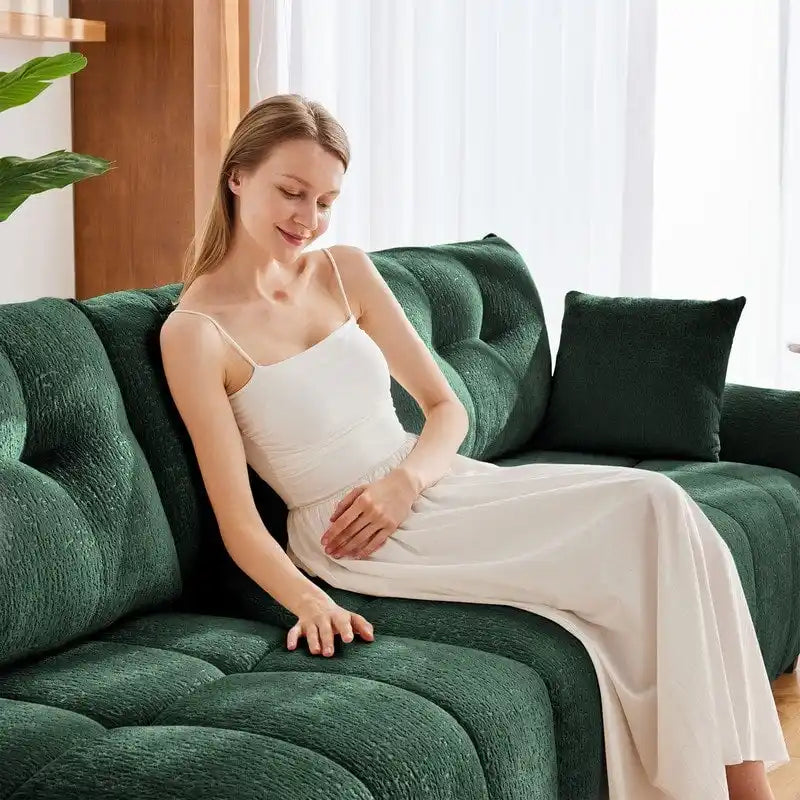 110.2 Chenille Three Seater Upholstered Sofa, 1 Ottoman