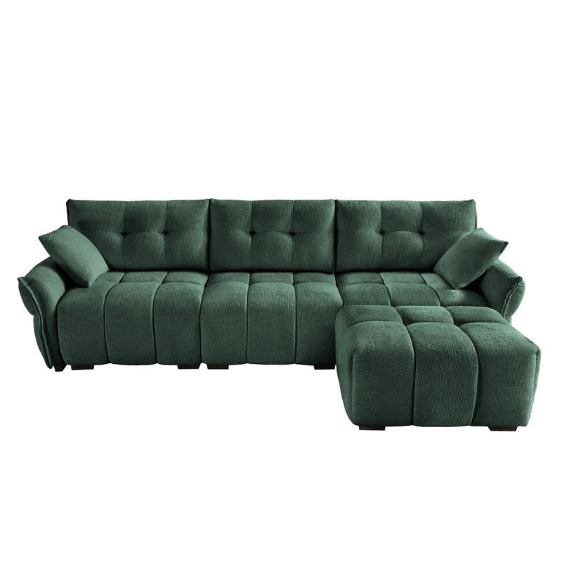 110.2 Chenille Three Seater Upholstered Sofa, 1 Ottoman