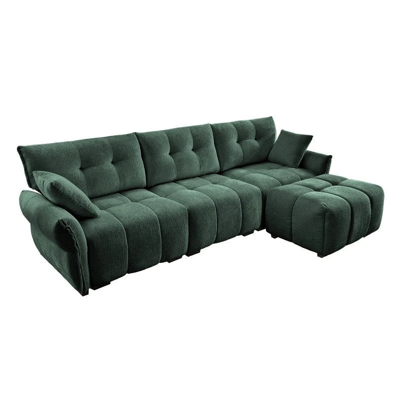 110.2 Chenille Three Seater Upholstered Sofa, 1 Ottoman