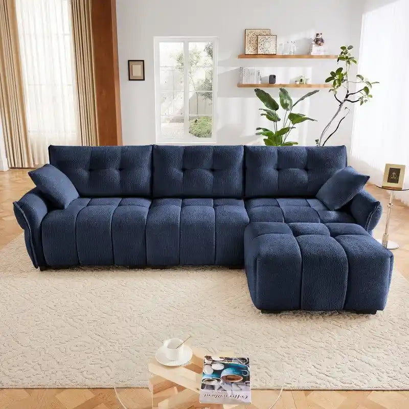 110.2 Chenille Three Seater Upholstered Sofa, 1 Ottoman