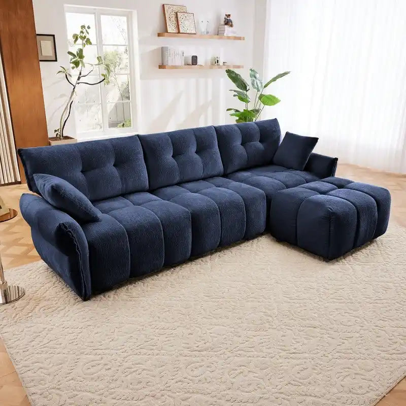110.2 Chenille Three Seater Upholstered Sofa, 1 Ottoman