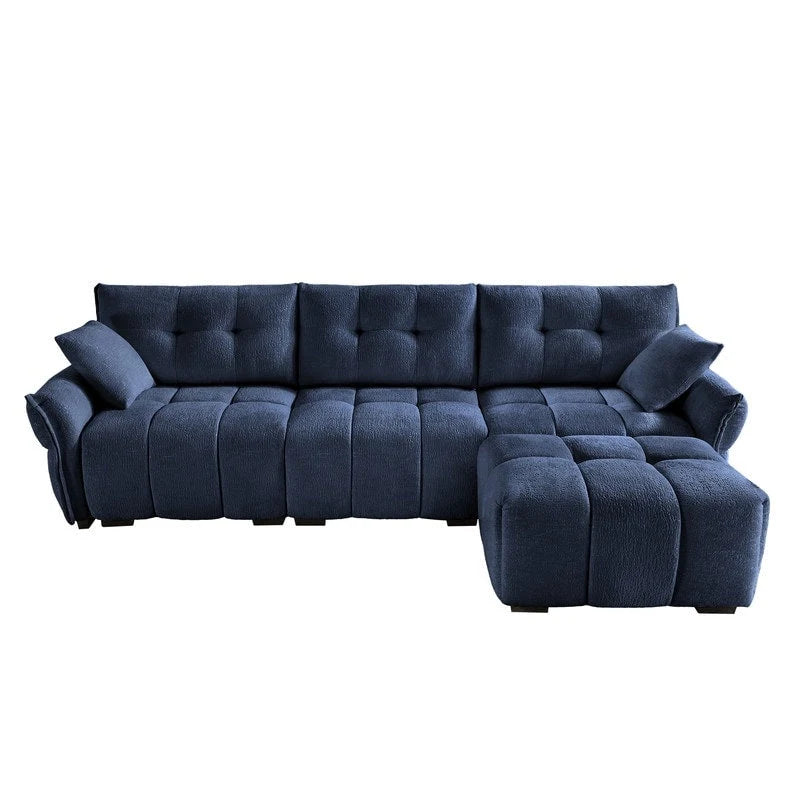 110.2 Chenille Three Seater Upholstered Sofa, 1 Ottoman