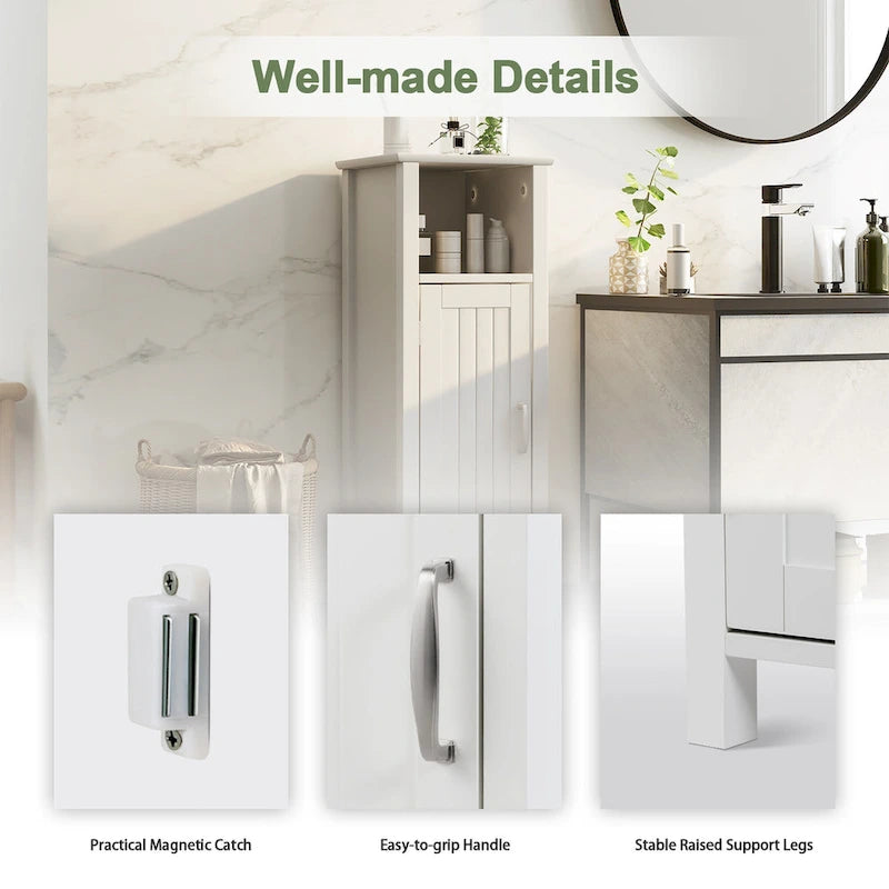 Gymax Bathroom Floor Storage Cabinet Free Standing w/ Single Door