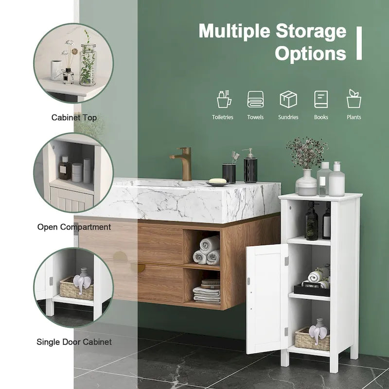 Gymax Bathroom Floor Storage Cabinet Free Standing w/ Single Door