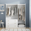 Open Wardrobe Armoire Closet, Armoire Wardrobe with 2 Hanging Rails and 3 Drawers, Wooden Wardrobe Storage Closets