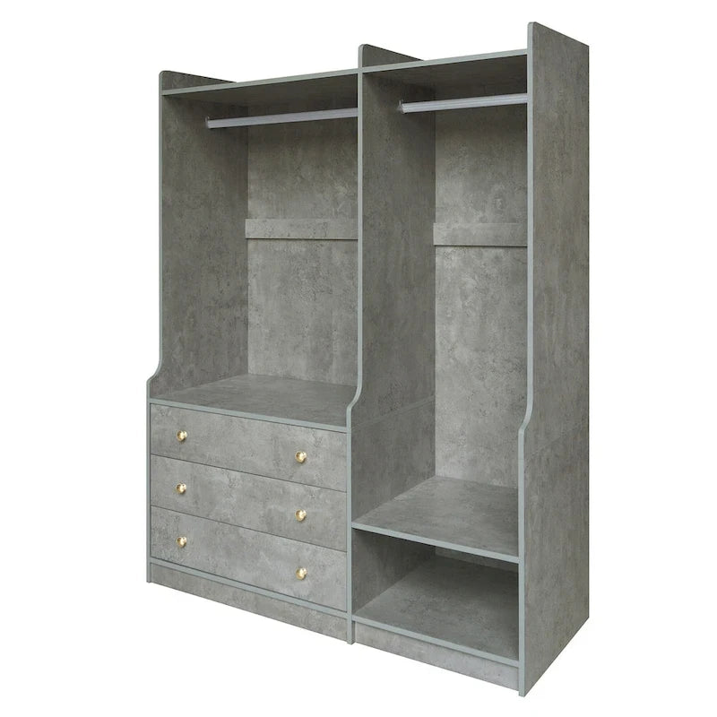 Open Wardrobe Armoire Closet, Armoire Wardrobe with 2 Hanging Rails and 3 Drawers, Wooden Wardrobe Storage Closets