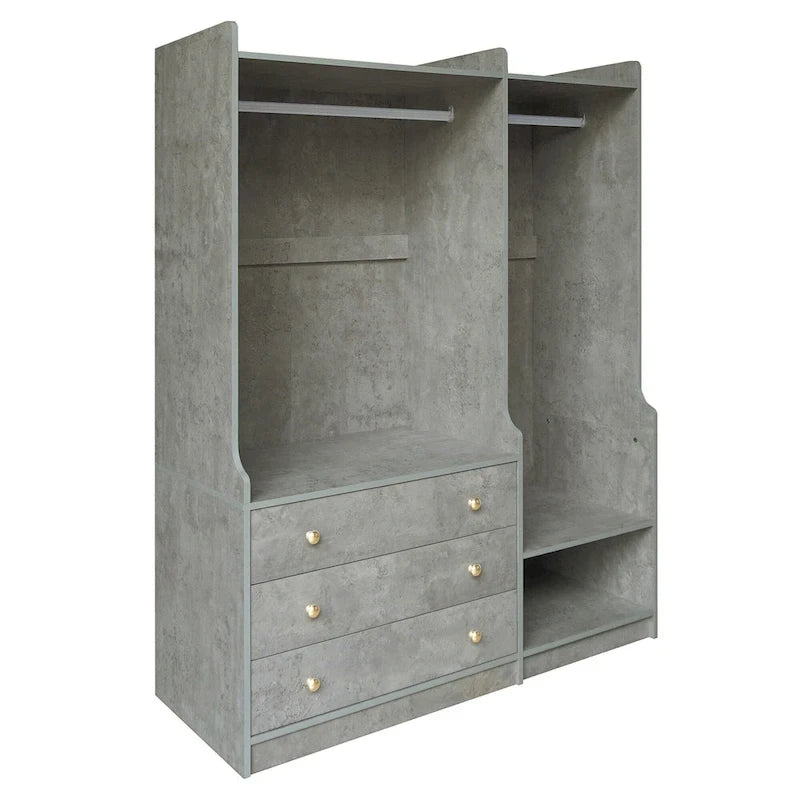 Open Wardrobe Armoire Closet, Armoire Wardrobe with 2 Hanging Rails and 3 Drawers, Wooden Wardrobe Storage Closets