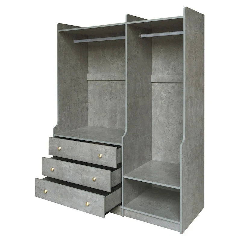 Open Wardrobe Armoire Closet, Armoire Wardrobe with 2 Hanging Rails and 3 Drawers, Wooden Wardrobe Storage Closets