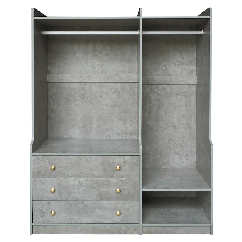 Open Wardrobe Armoire Closet, Armoire Wardrobe with 2 Hanging Rails and 3 Drawers, Wooden Wardrobe Storage Closets
