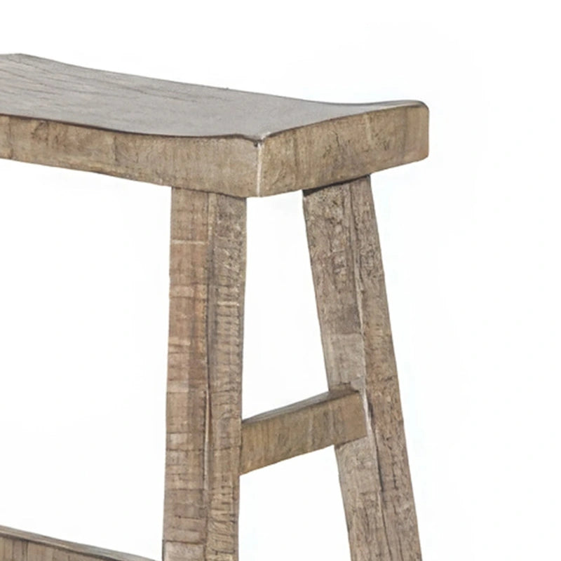 Rena Bar Height Bench, 33 Inch Rustic Light Brown Mahogany Wood Frame