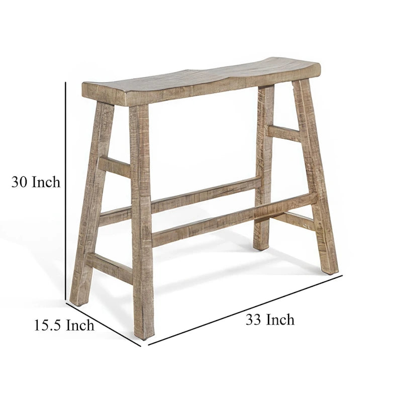 Rena Bar Height Bench, 33 Inch Rustic Light Brown Mahogany Wood Frame